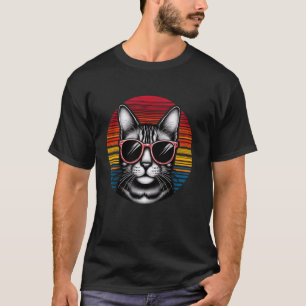 Camiseta Gato Bengal Óculos de Sol Retro Vintage Pôr do Sol