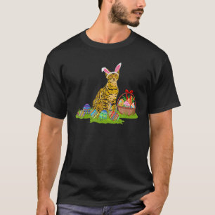 Camiseta Gato Bengala Páscoa Ovina Caça Coelho Bengala Gato