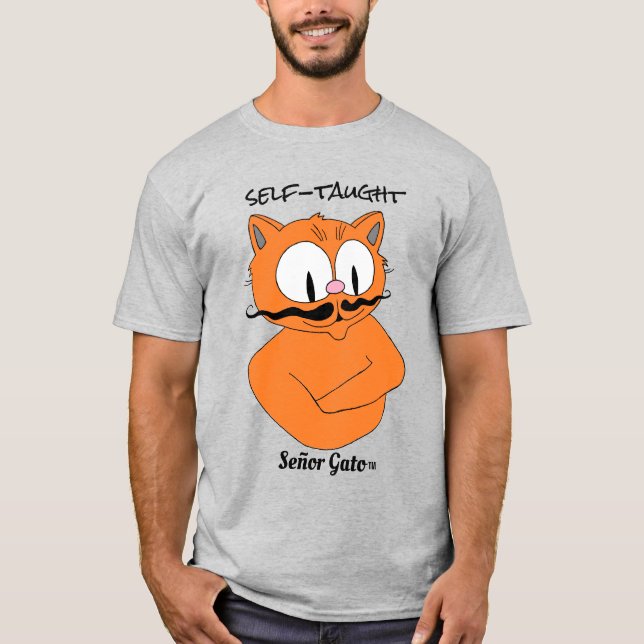 Camiseta Gato bigode de desenho animado autodidata (Frente)