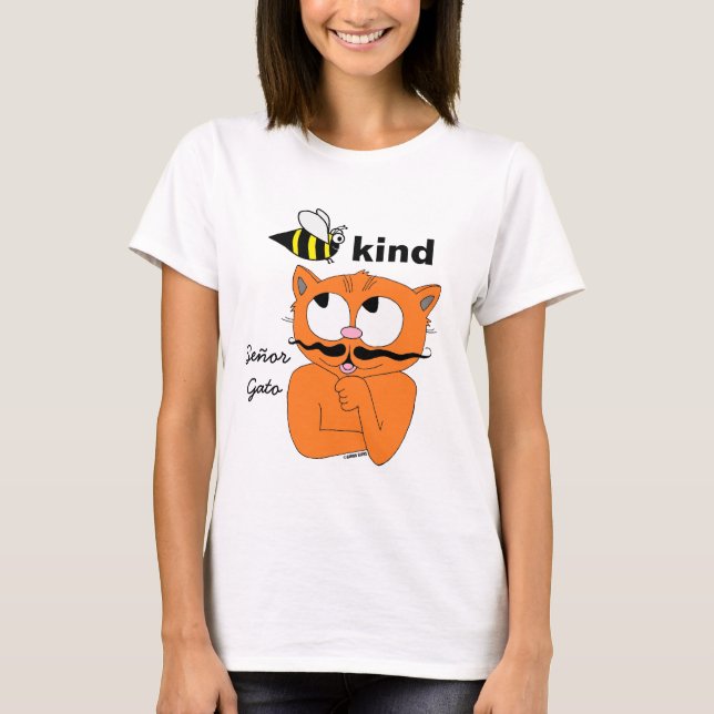 Camiseta Gato Bigode de Desenho Animado Bee Kind ( (Frente)