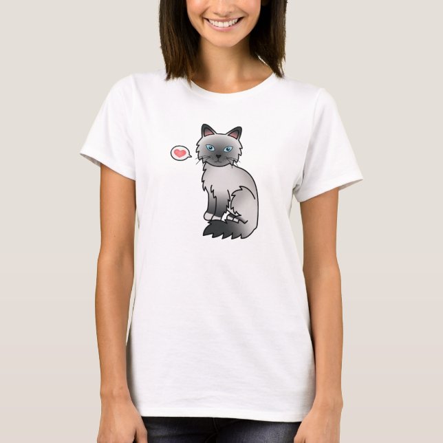 Camiseta Gato Birman / Ragdoll de Pontas Azuis Com Um Coraç (Frente)