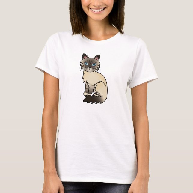 Camiseta Gato Birman / Ragdoll Tabby de Pontas Seladas (Frente)