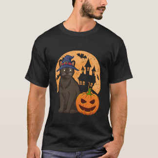 Camiseta Gato Birmanês Com Bruxas E Abóbora No Halloween