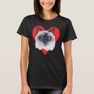 Camiseta Gato Birmanês Fofo Coração Vermelho