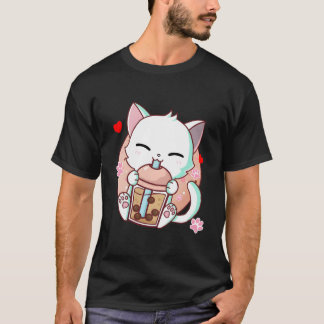 Camiseta Gato Boba Chá Bubble Tea Kawaii Anime Japonês Neko