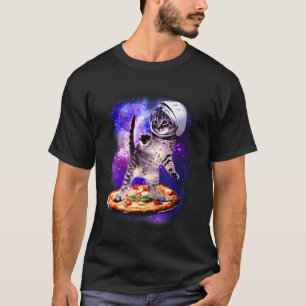 Camiseta Gato Bobo Voando Uma Pizza Astronauta Gatinho Espa