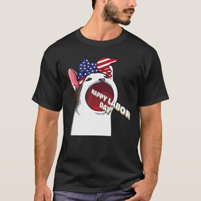 Camiseta Gato Boca Larga Meme Feliz Dia do Trabalho Coque D (Frente)