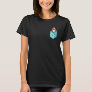 Camiseta Gato Bolso Santa Chapéu Natal Pijama Fofo Gatinho