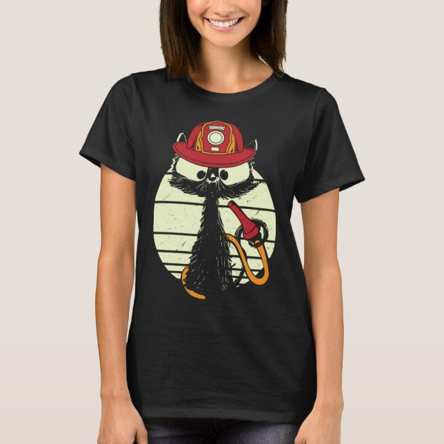 Camiseta Gato Bombeiro Em Uniforme De Bombeiro Bombeiro (Frente)