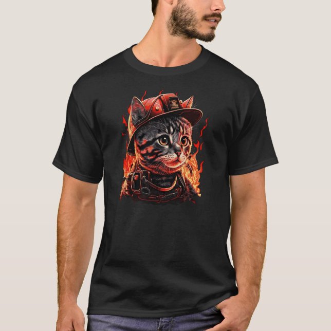 Camiseta Gato Bombeiro Kitten Capacete de Bombeiro  (Frente)