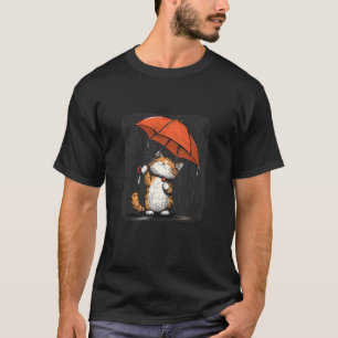 Camiseta Gato bonitinho debaixo de um guarda-chuva vermelho