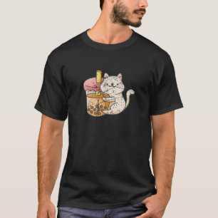 Camiseta Gato Bonito Abraçando Leite Chá Boba Bubble Chá Be