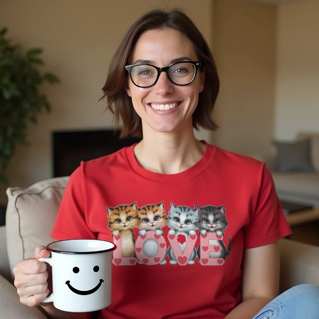 Camiseta Gato Bonito Adora Sofisex Unisex (Cute Cat Love Unisex Softstyle T-Shirt)