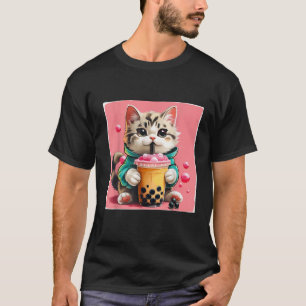 Camiseta Gato Bonito Boba Bubble Chá Crianças Meninas Anima