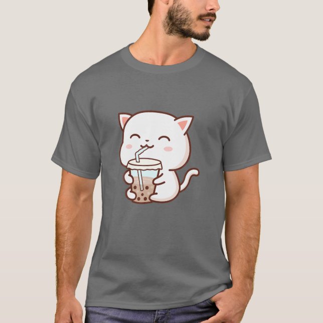 Camiseta Gato Bonito Boba Tea Bubble Tea Anime Kawaii Neko  (Frente)
