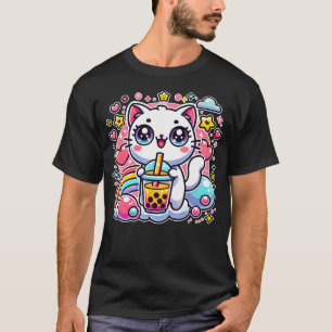Camiseta Gato Bonito Boba Tea Bubble Tea Anime Kawaii Neko