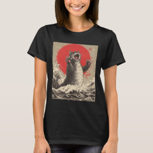 Camiseta Gato Bonito Catzilla Cat Arte Japonesa Engraçado G