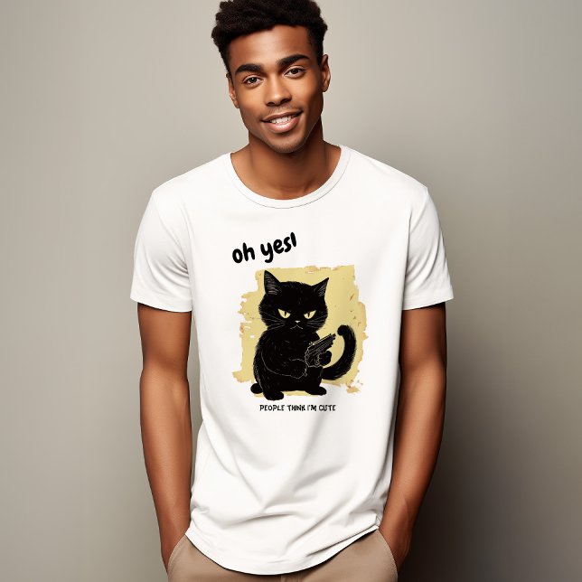 Camiseta Gato Bonito com Arma | Gato Engraçado (Criador carregado)