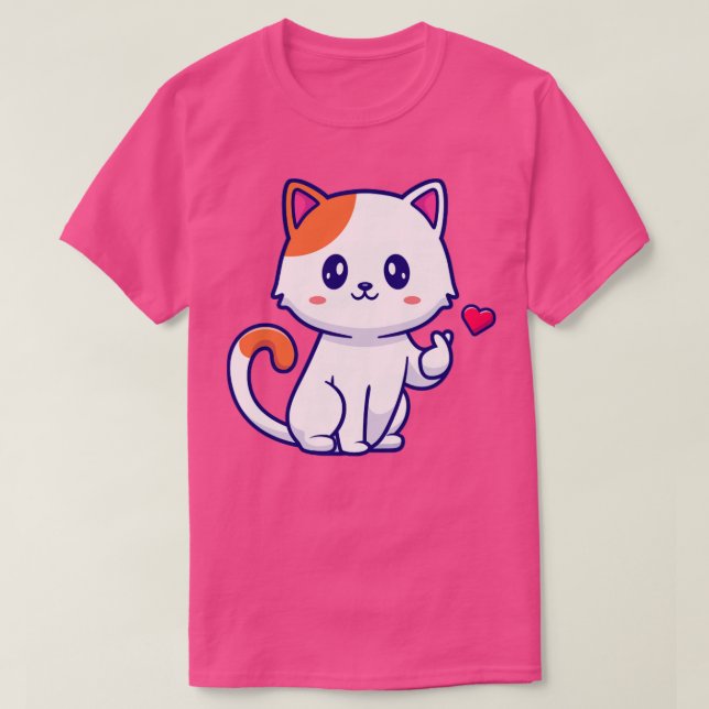 Camiseta Gato Bonito Com Cartografia De Mão De Amor (Frente do Design)