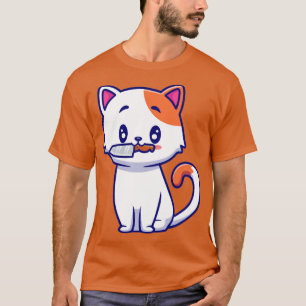 Camiseta Gato Bonito Com Cartoon De Faca