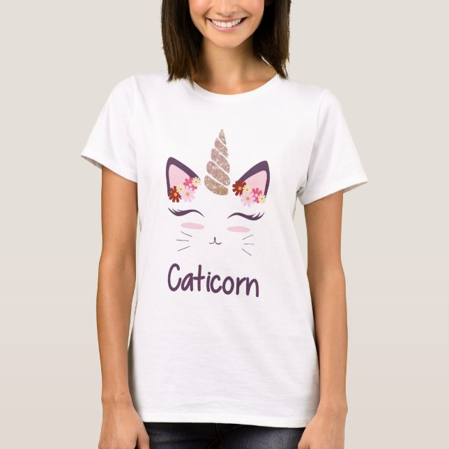 Camiseta Gato bonito com chifre do unicórnio e t-shirt das (Frente)