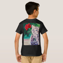 Camiseta Gato bonito com flor vermelha