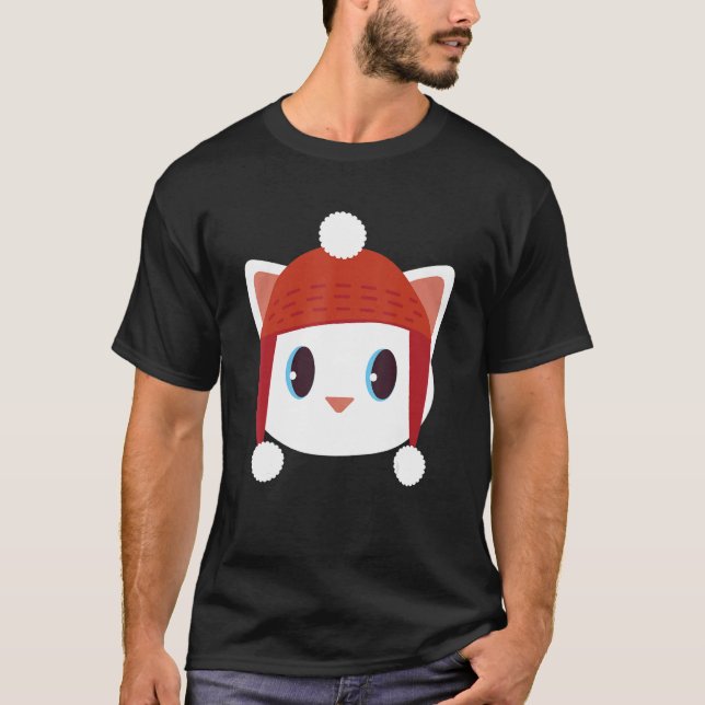 Camiseta Gato Bonito Com Lã De Beanie Beany Aquecida Invern (Frente)