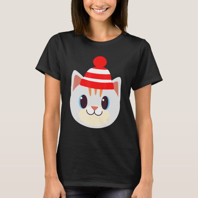 Camiseta Gato Bonito Com Lã De Beanie Beany Aquecida Invern (Frente)