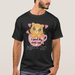 Camiseta Gato Bonito com Mug de Café Cardíaco para Menina