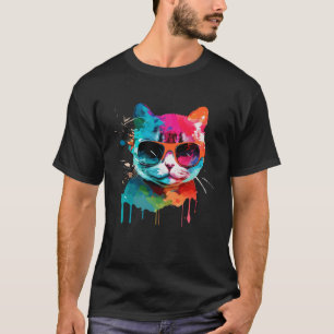 Camiseta Gato bonito com óculos de sol legal para gatinho C