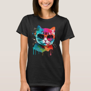 Camiseta Gato bonito com óculos de sol legal para gatinho C