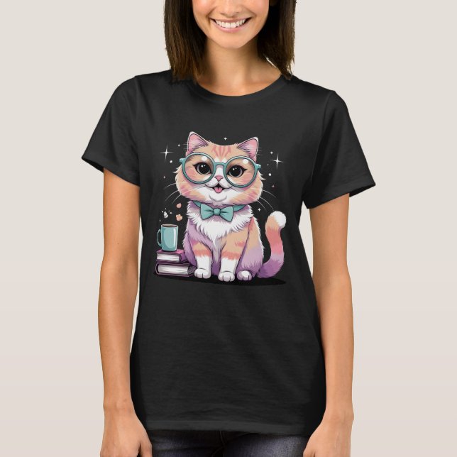 Camiseta Gato bonito com óculos - Gatinho Kawaii Nerdy (Frente)