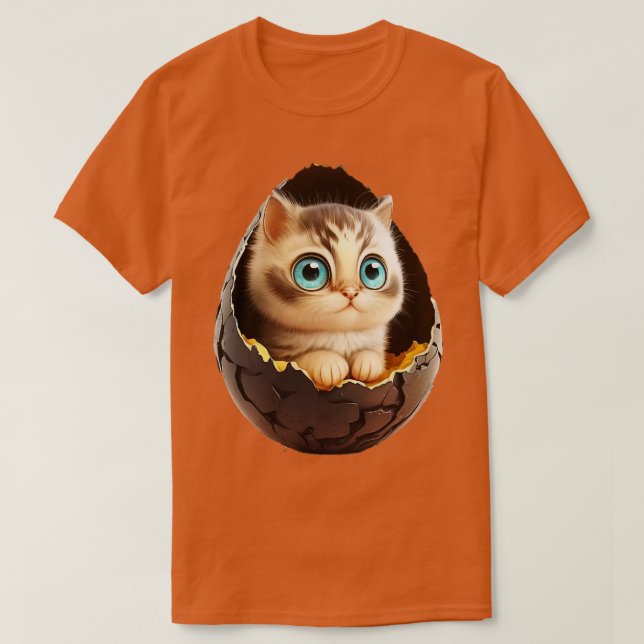 Camiseta Gato Bonito com olhos grandes no ovo 2 (Frente do Design)