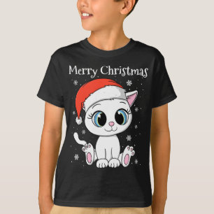 Camiseta Gato bonito com Papai Noel Feliz Natal