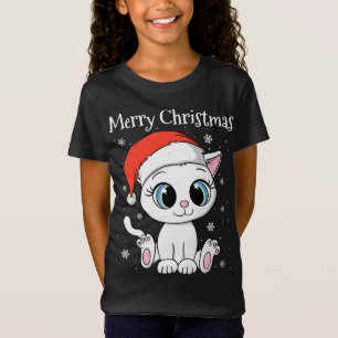 Camiseta Gato bonito com Papai Noel Feliz Natal