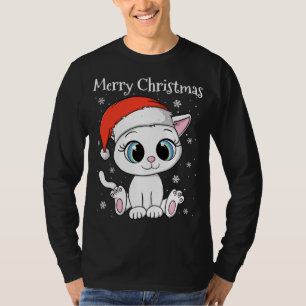 Camiseta Gato bonito com Papai Noel Feliz Natal