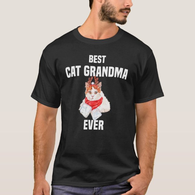 Camiseta Gato Bonito com Reindeer, Melhor Gato Vovó Ev (Frente)