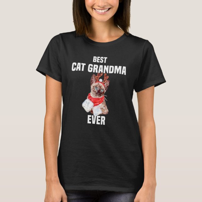 Camiseta Gato Bonito com Reindeer, Melhor Gato Vovó Ev (Frente)