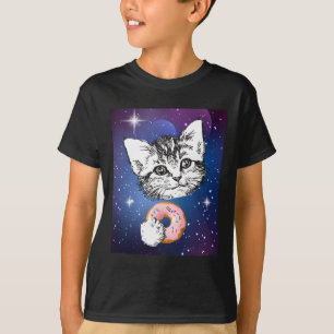 Camiseta Gato Bonito Comendo Uma Rosquinha No Espaço