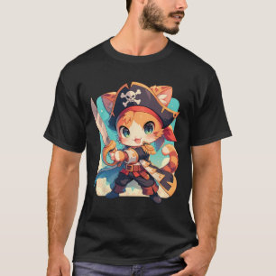 Camiseta Gato Bonito Como Anime Kawaii Pirata