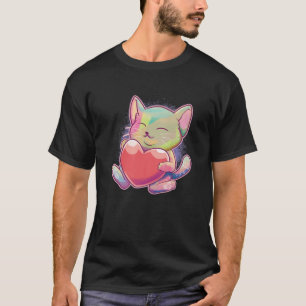 Camiseta Gato Bonito Coração Coração Coração Corante Gatinh