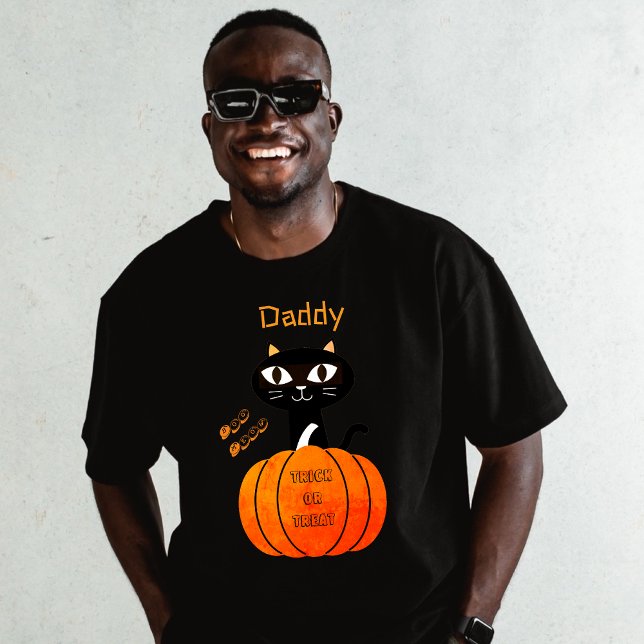 Camiseta Gato Bonito Correspondente Família Preta e Laranja (Criador carregado)