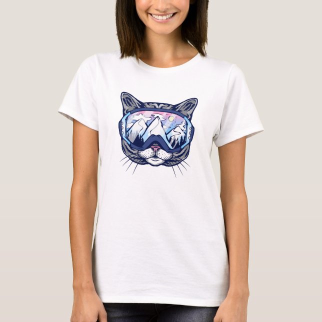 Camiseta Gato bonito de Gatinho com óculos de esqui (Frente)