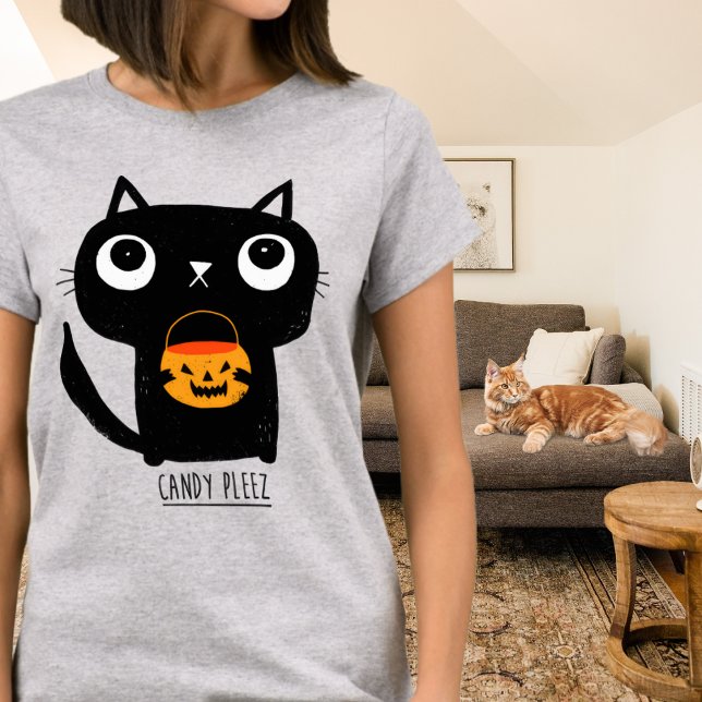 Camiseta Gato Bonito de Halloween pedindo doces (Criador carregado)