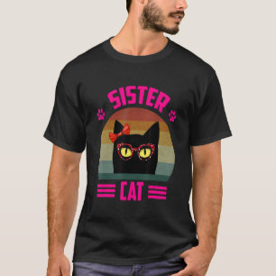 Camiseta Gato Bonito De Irmã Com Óculos De Leopardo Vermelh