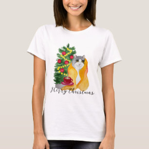Camiseta Gato bonito debaixo de um cobertor confortável com