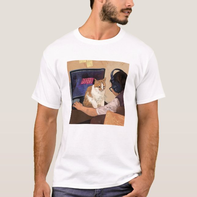 Camiseta Gato Bonito Derrota Você Jogando Jogo De Vídeo (Frente)