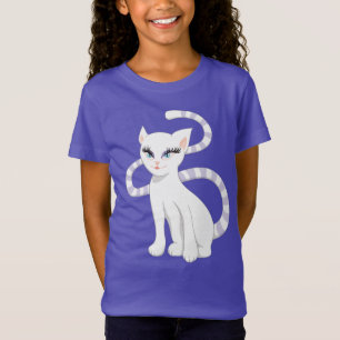 Camiseta Gato bonito do branco dos desenhos animados