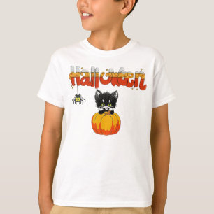Camiseta Gato bonito do Dia das Bruxas na abóbora