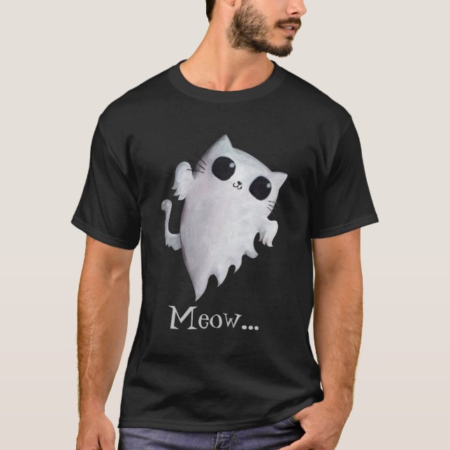 Camiseta Gato bonito do fantasma do Dia das Bruxas (Frente)